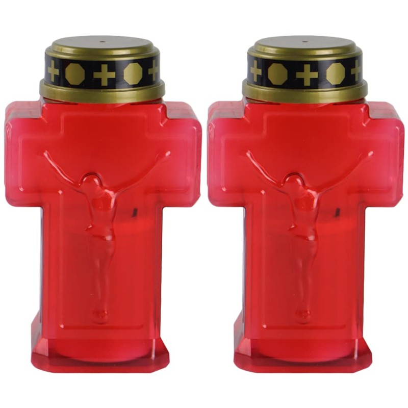 Uonlytech 2pcs Cross Candle Light, Red Flickering Flameless Candles Reusable