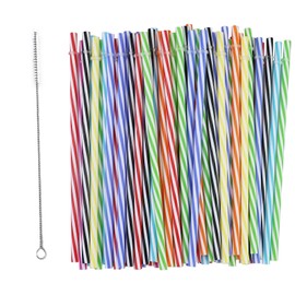 65 Pieces Colorful Plastic Straws, Reusable Hard Straws, with 1 Piece Straw Brushes, Thickened Straws for Smoothies, Juice (23 cm)