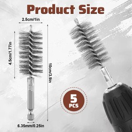 5 Pcs 1" Bore Brush for Drill Stainless Steel Round Wire Brush Set Wire Brushes for Drills with 1/4" Hex Shank for Power Drill, Impact Driver, Polishing