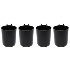 JSP Manufacturing Plastic Pegboard 3 inch Hanging Cup Hook Storage Organizer for Crafts/Office or Art Supplies/Tools Organizing Peg Board Accessories - Multi-Colors Multi-Quantity Packs (4, Black)