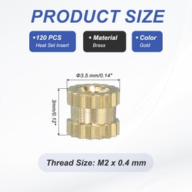 PATIKIL 120 Pcs Threaded Inserts Heat Set, M2x3x3.5mm Female Brass Metric Knurled Insert Set Embedment Nut for Plastic 3D Printing Components