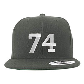 Trendy Apparel Shop Number 74 White Thread Embroidered Flat Bill Snapback Baseball Cap - Charcoal