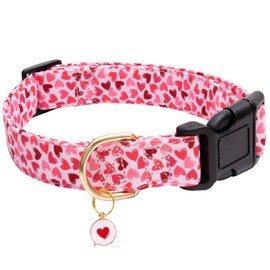 Faygarsle Valentine's Day Dog Collar Cute Loving Heart Printed Collar for Dogs for Small Medium Large Dogs Pink Cotton Collar for Girl and Boy Dogs L