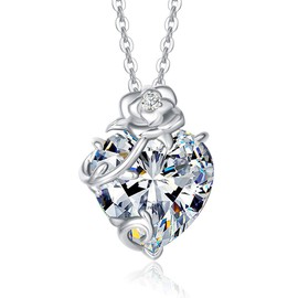 AGVANA Women's Necklace, 12 Months, Birthstone "Blooming Flowers" Motif, Platinum Plated, 925 Silver, Christmas Day, White Day, Birthday, Mother's Day, Gift, Wrapping Supplies Included, Silver