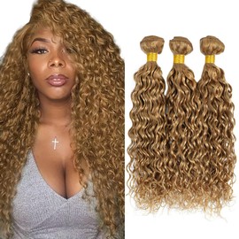 30 32 34 Inch Raivide Honey Blonde Bundles Color #27 Water Wave Human Hair Bundles Brazilian Blonde Wet and Wavy Bundles Hair Weave