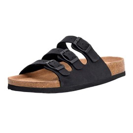CUSHIONAIRE Women's Lela Cork Footbed Sandal with +Comfort, Black 6.5