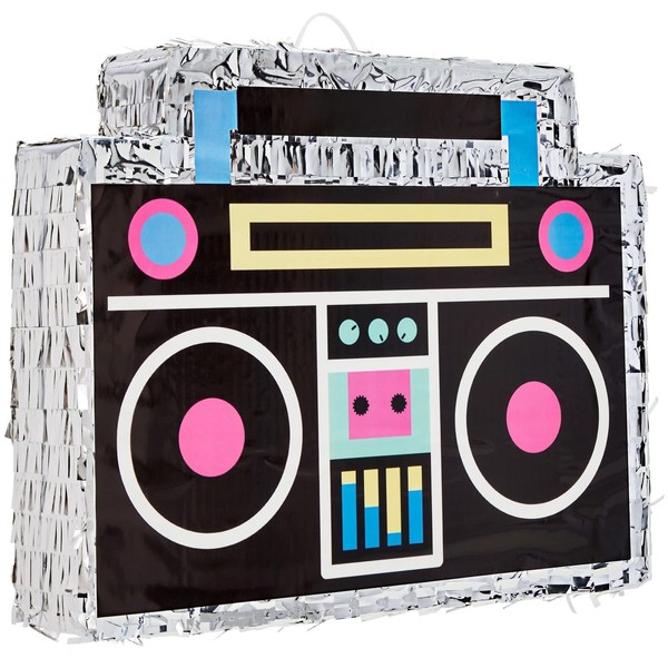 Boombox Pinata - 80s and 90s Theme Party Decorations, Hip Hop, Retro Birthday Supplies (Small, 16.5x13x3 In)