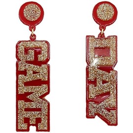 Game Day Acrylic Earrings for Women Cheer Fan Gifts Acrylic Football Earrings Game Day Accessories Team Sports Fan Earrings (Red)
