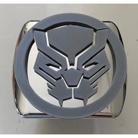 Black Panther Cat Wakanda in 3d - Chrome with Grey - 2 inch Trailer Hitch Cover