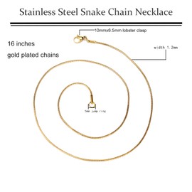 Loprome 12 Pack Snake Chains 16 Inches Gold Plated Stainless Steel Snake Chain Necklace with Lobster Clasps for DIY Jewelry Making, 1.2mm
