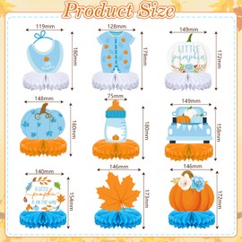 Dianelhall 9 Pcs Thanksgiving Honeycomb Centerpieces Little Pumpkin Party Table Decorations for Fall Thanksgiving Baby Shower Gender Reveal Autumn Harvest Birthday Party Supplies(Blue)