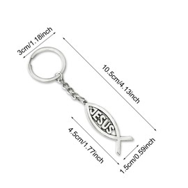 Winluu Christian Keychain Jesus Fish Metal Christian Jesus Key Ring Keychains Jesus Emblem Badge Car Creative Key Chain (Chrome Sliver Jesus fish)