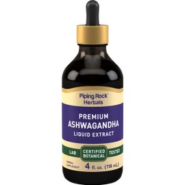 Piping Rock Ashwagandha Root Liquid Extract | 4 fl oz | Premium Tincture Drops | Botanical Herb Supplement | Non-GMO, Gluten Free