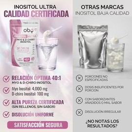 Oby Inositol Ultra | 4100 gr porcion | Myo & D-Chiro Ratio 40:1 | 240 tomas | Myo Inositol Oby Ultra Puro | 2 Bolsas Polvo Total 600 g