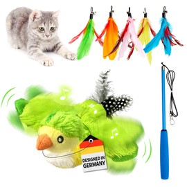 Toozey 3-in-1 Katzenspielzeug Vogel Set Enthält 1 Elektrisch Vogel, 5 Federn und 1 Katzenangel, Intelligenz Interaktives Spielzeug mit Katzenminze, Katzenspielzeug Elbstbeschäftigung, USB aufladbar
