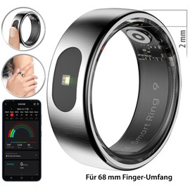 Newgen Medicals Fitness Tracker Ring Touch Control Heart Rate SpO2 5ATM Size 68