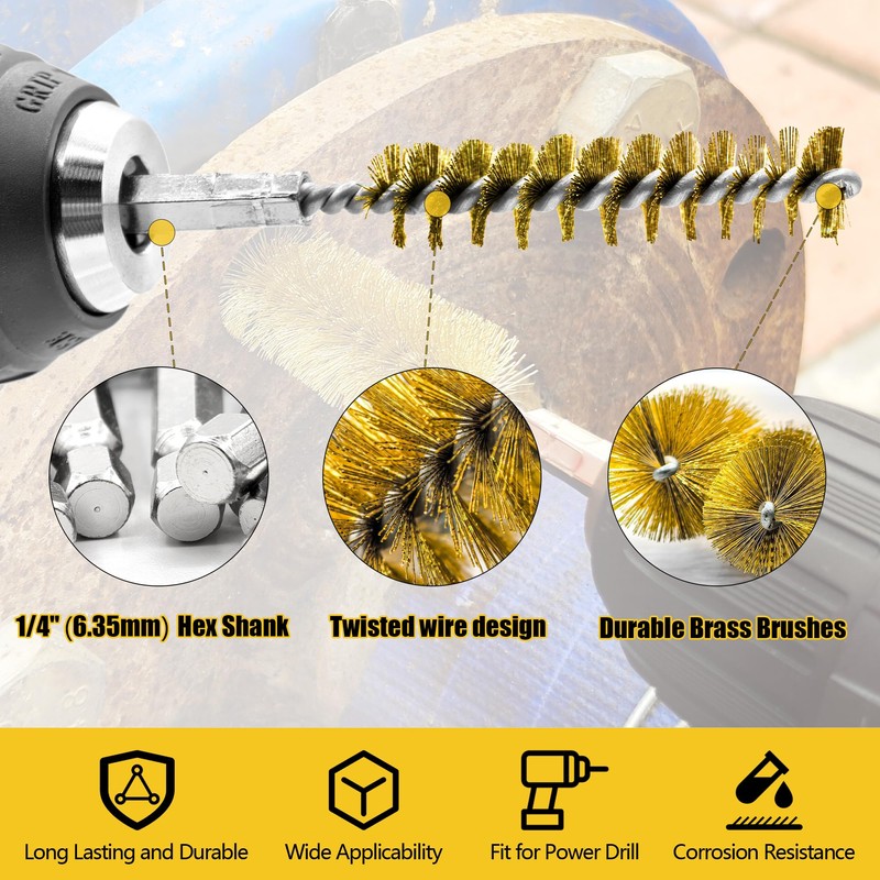 Attoshow 16-Piece Bore Brush Set - Brass Drill Wire Bore