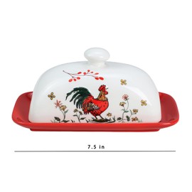 Bicuzat Ceramic Butter Dish with Lid Butter Keeper Butter Plate Tray for Kitchen Countertop Embossed Rooster Pattern Butter Crock Keeper Saver
