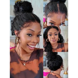 KLAIYI Water Wave HD Real Scalp Glueless Precut 13x4 Lace Front Human Hair Wig Drawstring Bye Bye Knots Pre Plucked Bleached Pre Everything 30S Ready to Wear and Go Deep Curly Wave Beginner Wig 20Inch