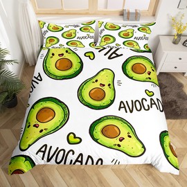 Cute Avocado Duvet Cover Children Cartoon Tropical Fruit Comforter Cover Lovely Green Avocado Pattern Bedding Set for Kids Boys Girls Bedspread Cover Ultra Soft Room Decor Twin Size Bedclothes