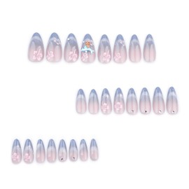 EYZOTSF Press on Nails Almond Medium Length Acrylic French Almond Shaped False Nails with Designs Artificial Medium Fake Nails with Charms Glue Stick ons Fingernails for Women Girls(JP3641)