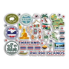 A5 Sticker Sheet Phi Phi Islands Landmarks Vinyl Stickers - Thailand Stamp Skyline Flag Travel Holiday Map City Scrapbook Aesthetic #80535
