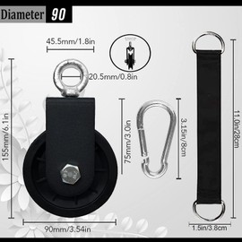 Silent Pulley 360 Degree Rotating Gym Cable Pulley Equipment Wheel with Hanging Straps and Carabiner Snatch Rigging Blocks Pulley Cable Machine Attachment DIY Attachment Lifting Blocks