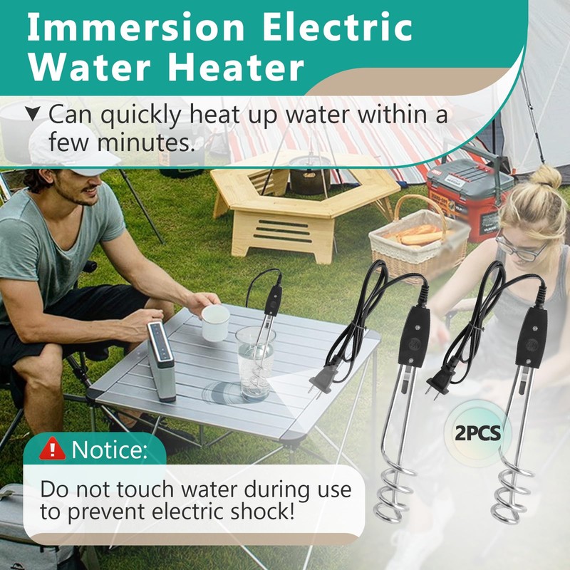 2 Pcs 1000W-110V Immersion Water Heater - 10in Immersion Electric