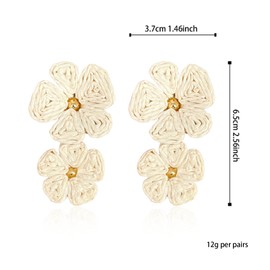 Raffia Flower Earrings Bohemian Lightweight Woven Straw Wicker Lafite Earrings Boho Summer Beach Jewelry Gifts for Women-1