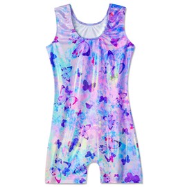 Domusgo Kids Girls Gymnastics Leotard Size 5-6 Years Old Tumble Bodysuits Violet Blue Butterfly Practice Bodysuits