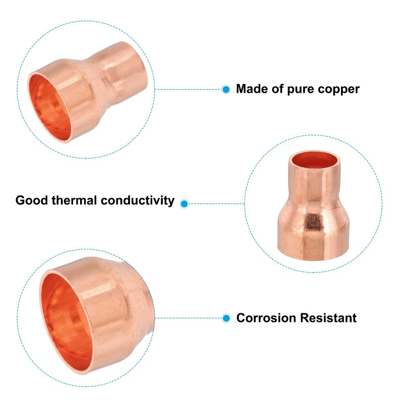 PATIKIL 3/4" to 1/2" ID Copper Reducer, 2pcs 99.9% Pure