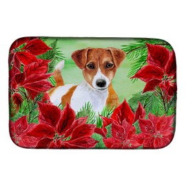 Caroline's Treasures CK1337DDM Jack Russell Terrier Poinsettas Dish Drying Mat Absorbent Dish Drying Mat Pad for Kitchen Counter Dish Drainer Mat for Countertop, 14 x 21", Multicolor