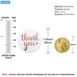 1.5 Inch Rose Gold Thank You Stickers Roll, 500 Pcs - Labels, Envelope Seals, Wedding & Party Gift Wrap Tags