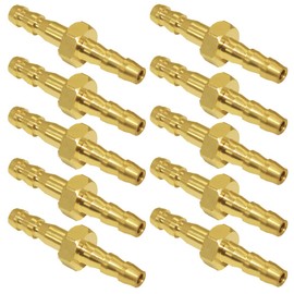 Joywayus Brass 1/8" Hose Barb Hex Union Brass Hose Fitting Water/Fuel/Air (Pack of 10)