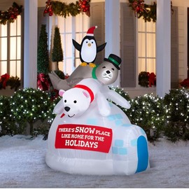 6.5' Gemmy Airblown Inflatable Christmas Penguin, Polar Bear, and Seal on Igloo Yard Decoration 881890