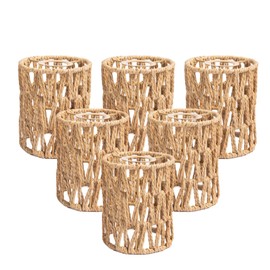 Defined Deco 6 Pack Rattan Lamp Shade,5x5x6Inch Chandelier Shades,Boho Small Lamp Shades Replacement,Cylinder Woven Lampshade for Floor Lamps,Table Lamp,Pendant Light,Wall Sconces Light Fixture