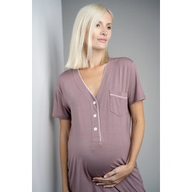 Lola & Luke Maternity Pajama Sleepshirt Short Sleeves - Pajamas for Pregnant Women’s, Pregnancy Sleep Shirt, nightgown Purple