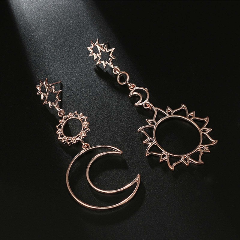 YienDoo Moon Sun Dangle Earrings Star Studs Rose Gold Charms