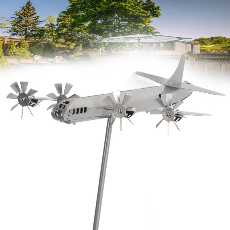 Aircraft Wind Sculpture Wind Powered Rotate Stainless Steel Airplane Windmill