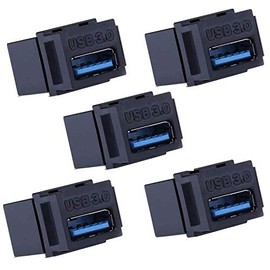 USB 3.0 Keystone Jack Inserts, 5pcs USB to USB Adapters Female to Female Connector ,Female Coupler Insert Snap-in Connector Socket Adapter Port for Wall Plate Outlet Panel - Black (Black - 5 Pack)