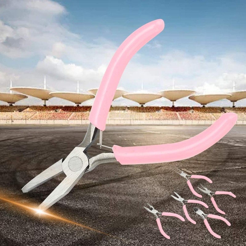 5pcs Mini Pink 4in Versatile Use Metal Pliers Set Kit