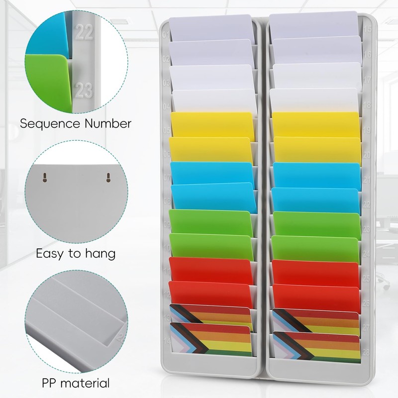 SHINEOFI 28-Slot Attendance Card Holder Rack Wall Mounted Storage for