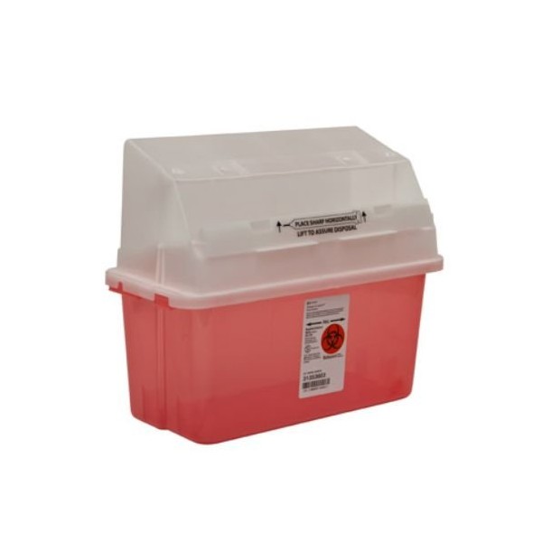 Covidien 31353603 Sharps-A-Gator Safety In Room Sharps Container with Counterbalance Lid, 5 quart Capacity, Transparent Red (Pack of 14)
