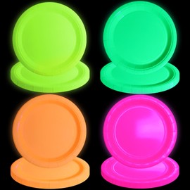 XJLANTTE 40 Pieces Luminous Plates, Neon Party Decorations, 4 Colors Neon Paper Plates, Birthday Party Plates for Luminous Party Supplies, Party Decorations, 9 Inch (Pack of 40)