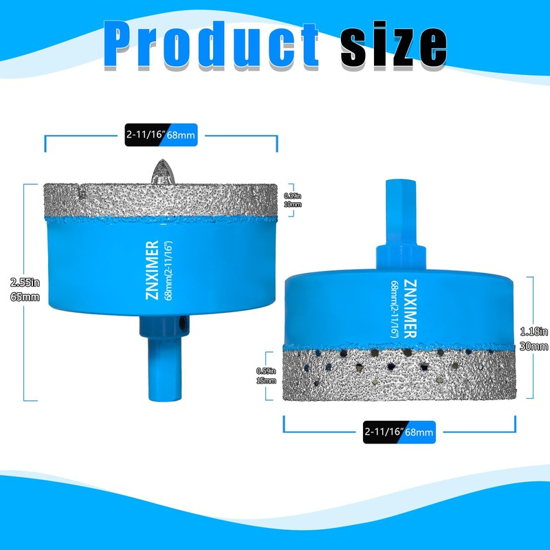 ZNXIMER Diamond Hole Saw Drill Bits - 2pcs 2-11/16" Diamond