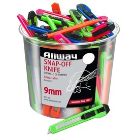 100-Pack of 9mm Allway K13-50 K-Series Neon 13-Point Snap-Off Knife, 50-Pack Bucket