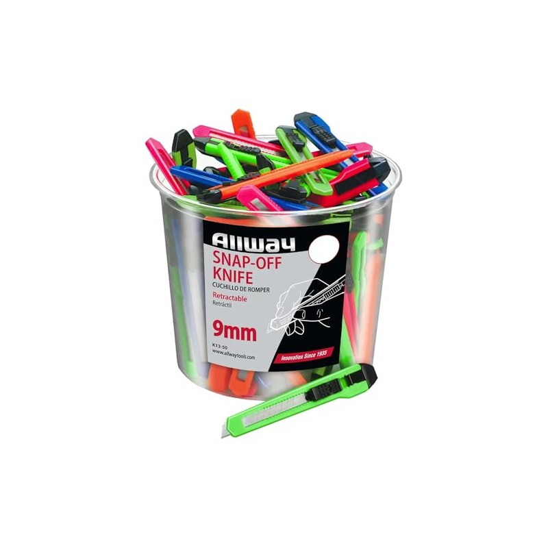 100-Pack of 9mm Allway K13-50 K-Series Neon 13-Point Snap-Off Knife,