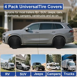 Tire Covers 4 Pack Waterproof and Anti-UV Snow Sun Rain Tire Covers for RV Truck SUV Trailer Camper Fit for Tire Diameters 30 to 32 Inches Black 420D Oxford Fabric