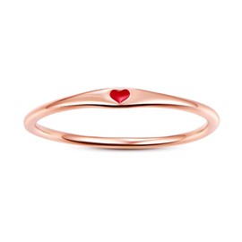 AVECON Women's Ring Rose Gold with Red Heart Carve 925 Sterling Silver Finger Ring Size R