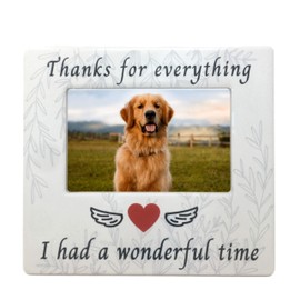 BANBERRY DESIGNS Pet Memorial Picture Frame - Thanks for Everything I had a Wonderful Time Ceramic Photo Plaque - 4 X 6 Standard Photograph - Dog Cat Loss Sympathy Gifts - Loss of Pet Gift